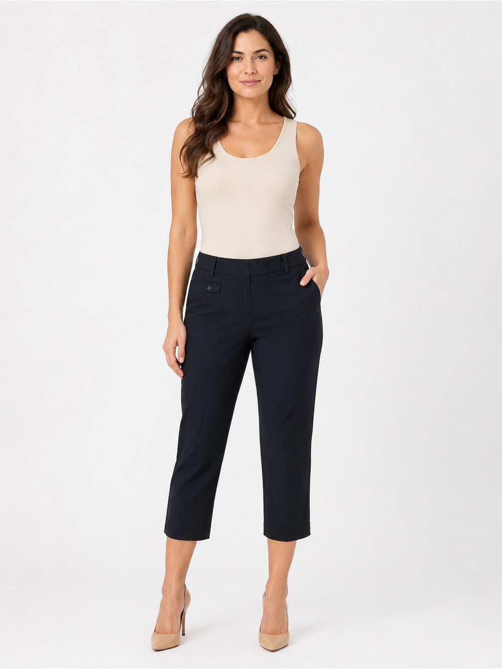 LARRY LEVINE WOMENS DARK BLUE CROPPED PANTS  STRETCHY SIZE 6